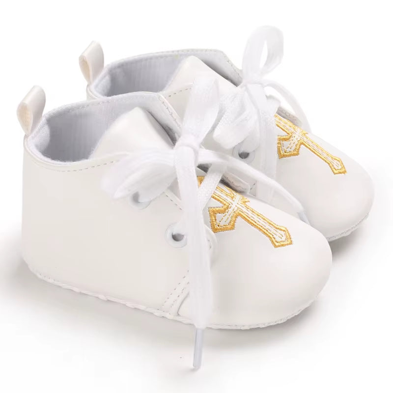 New White Baby Baptism Shoes Newborn Baby Fashion Toddler Shoes Church Cross Boys and Girls Casual Soft Soled Baby Shoes
