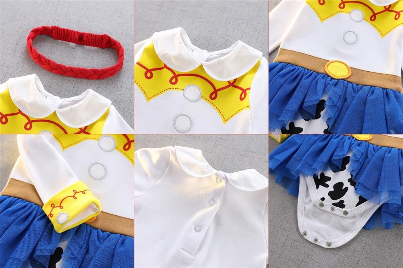 Princess Onesie Romper Fancy Dress Costume Halloween Birthday Bodysuit Outfit with Headband for Infant Baby Girl