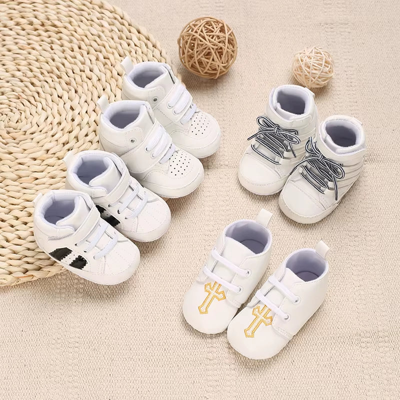 Baby Baptism Shoes for Boy Newborn White Baby Causal Shoes Soft Sole Antiskid Baby Boy Shoes Toddler Infant Baby Walker Shoes