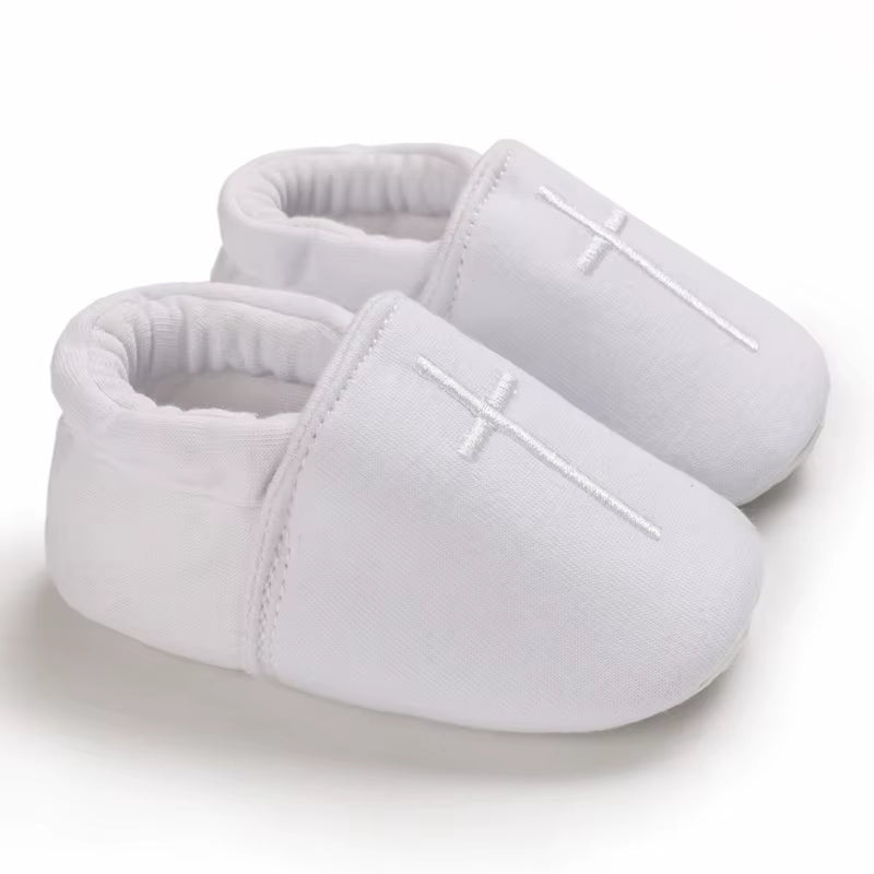 New White Baby Baptism Shoes Newborn Baby Fashion Toddler Shoes Church Cross Boys and Girls Casual Soft Soled Baby Shoes