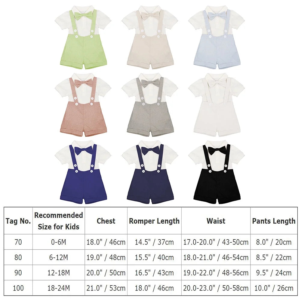 Baby Boys Formal 1St Birthday Onesie Gentleman Outfits Wedding Suit Cake Smash Bowtie Romper Suspenders Short Pants Baptism Christening Clothes 18-24 Months White