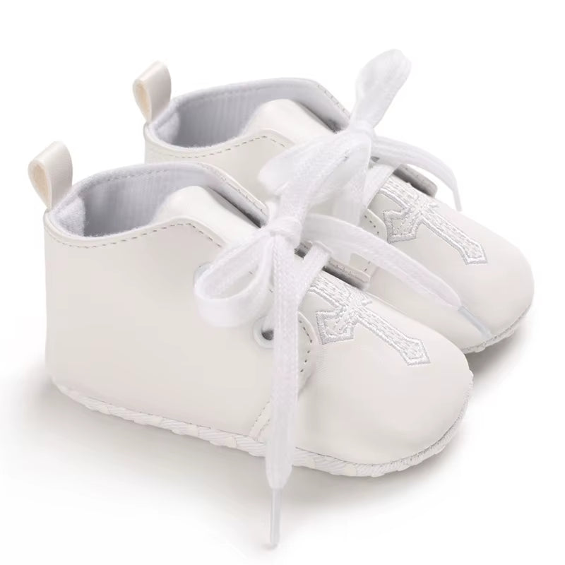 New White Baby Baptism Shoes Newborn Baby Fashion Toddler Shoes Church Cross Boys and Girls Casual Soft Soled Baby Shoes