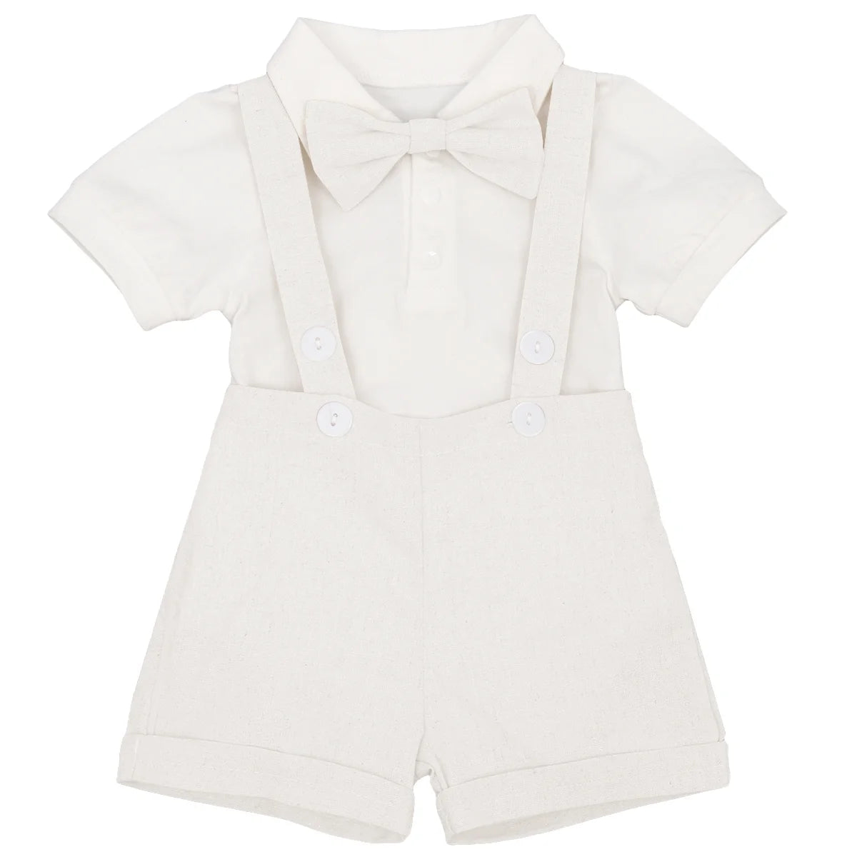 Baby Boys Formal 1St Birthday Onesie Gentleman Outfits Wedding Suit Cake Smash Bowtie Romper Suspenders Short Pants Baptism Christening Clothes 18-24 Months White