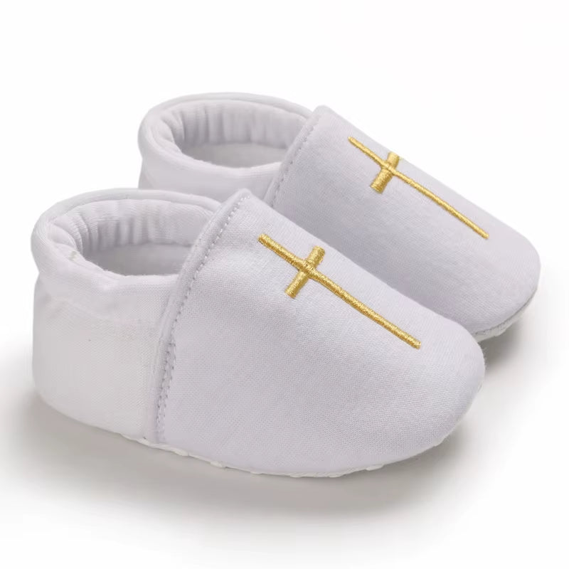 New White Baby Baptism Shoes Newborn Baby Fashion Toddler Shoes Church Cross Boys and Girls Casual Soft Soled Baby Shoes