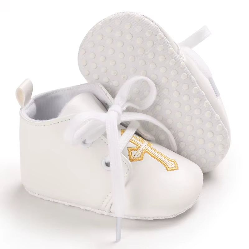 New White Baby Baptism Shoes Newborn Baby Fashion Toddler Shoes Church Cross Boys and Girls Casual Soft Soled Baby Shoes
