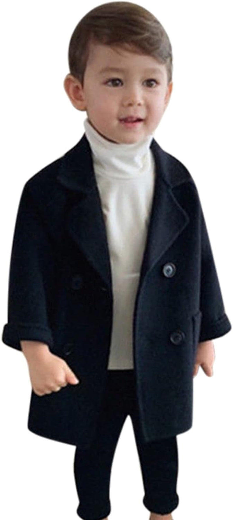 Winter Grid Jackets 12M-5 Years Winter Grid Jackets Boys Girls Woolen Double-Breasted Boy Trench Coat Lapel Autumn Kids Wool Overcoat (Black-01, 2-3 Years)