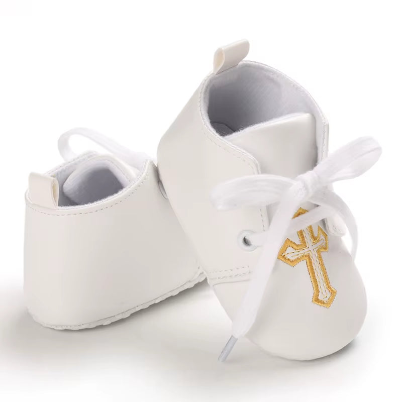 New White Baby Baptism Shoes Newborn Baby Fashion Toddler Shoes Church Cross Boys and Girls Casual Soft Soled Baby Shoes