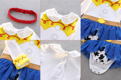 Princess Onesie Romper Fancy Dress Costume Halloween Birthday Bodysuit Outfit with Headband for Infant Baby Girl