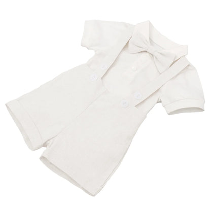 Baby Boys Formal 1St Birthday Onesie Gentleman Outfits Wedding Suit Cake Smash Bowtie Romper Suspenders Short Pants Baptism Christening Clothes 18-24 Months White