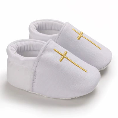 New White Baby Baptism Shoes Newborn Baby Fashion Toddler Shoes Church Cross Boys and Girls Casual Soft Soled Baby Shoes