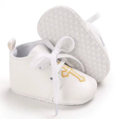 New White Baby Baptism Shoes Newborn Baby Fashion Toddler Shoes Church Cross Boys and Girls Casual Soft Soled Baby Shoes