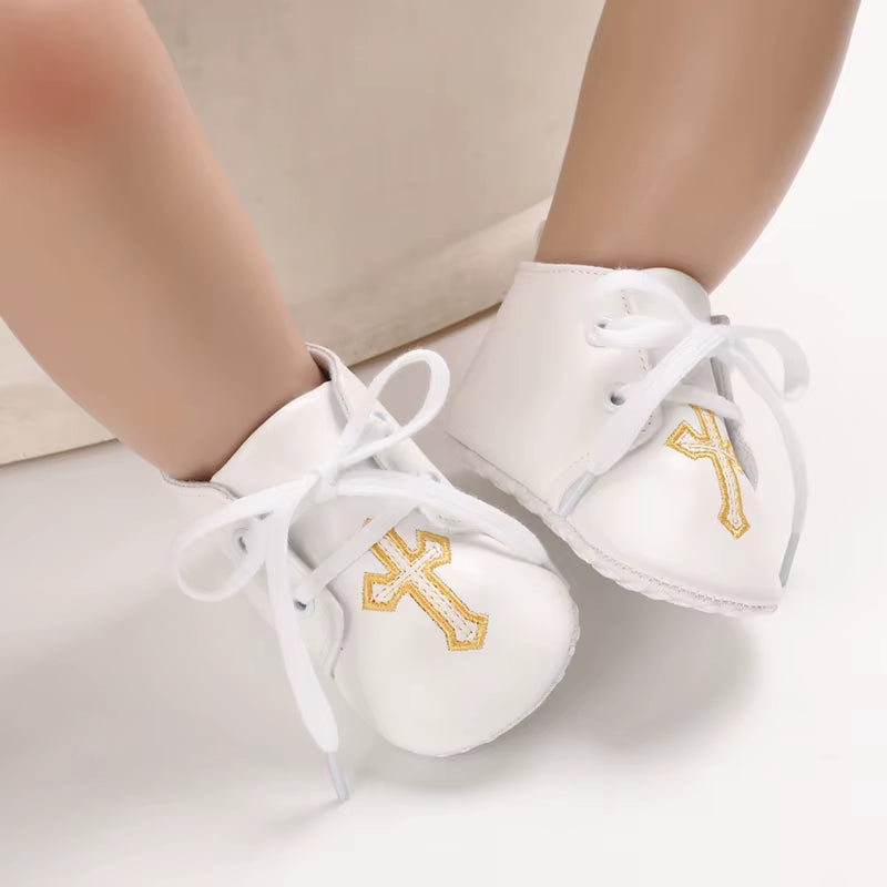 New White Baby Baptism Shoes Newborn Baby Fashion Toddler Shoes Church Cross Boys and Girls Casual Soft Soled Baby Shoes
