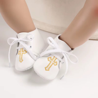 New White Baby Baptism Shoes Newborn Baby Fashion Toddler Shoes Church Cross Boys and Girls Casual Soft Soled Baby Shoes